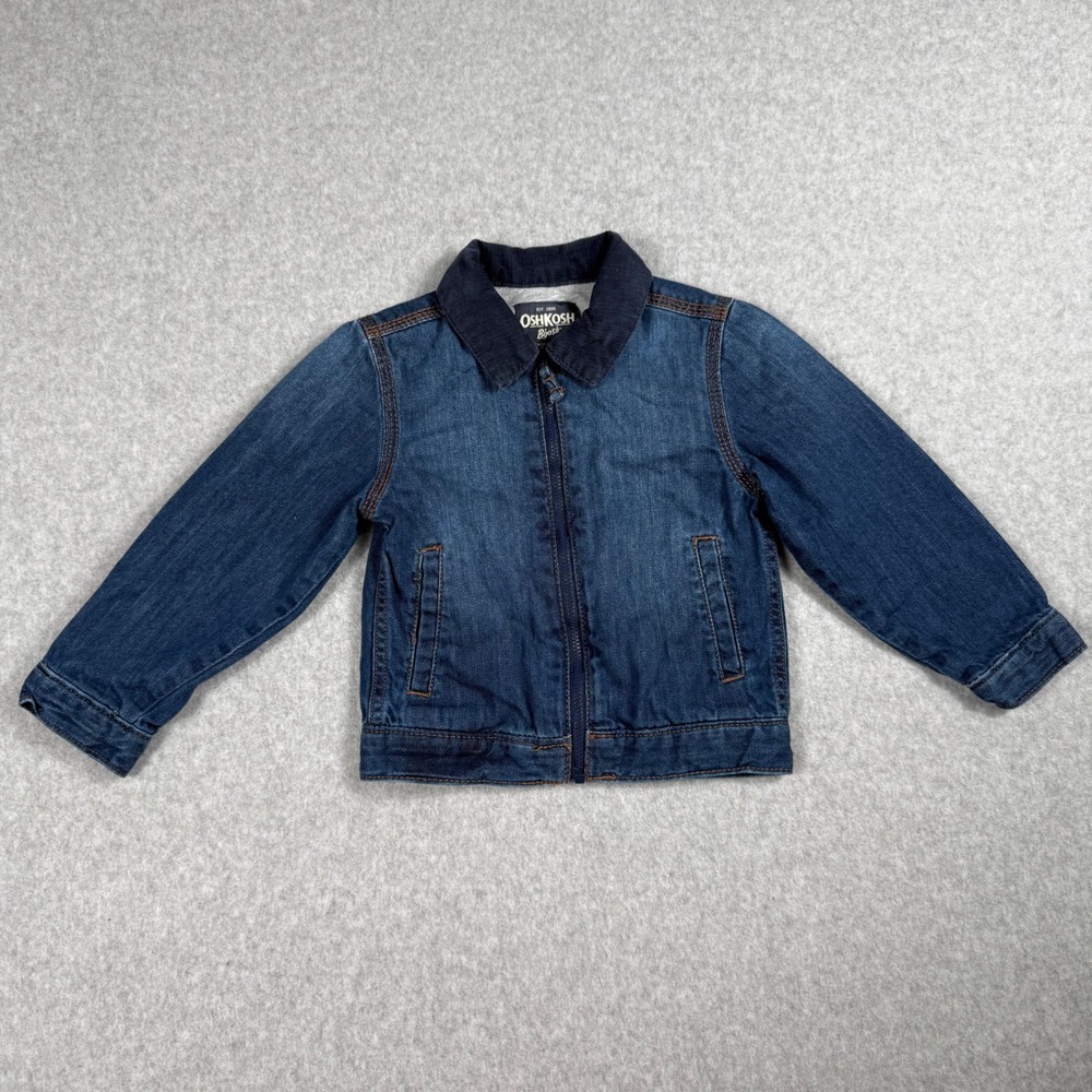OshKosh B'gosh Denim Jacket 2T Blue Corduroy Collar Workwear Trucker Coat